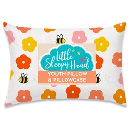 Little Sleepy Head Youth Pillow with Pillowcase 16x22, Soft Jumbo Toddler Pillow, Kids Pillow & Hypoallergenic Pillow Case - Best Kids Pillows for Sleeping, Perfect Kids Travel Pillow (Bee Happy)