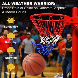 Basketball Net Heavy Duty 7.16oz Professional Grade, All Weather Anti Whip Basketball Net Replacement for Outdoor Indoor Standard Hoop, 12 Loops Reinforced (Red White Blue)