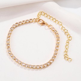 HAORQEE Ankle Bracelets for Women, 2PCS Silver & Gold Rhinestone Women's Anklets, Personality Diamond Beach Thin Elegant French Anklet Bracelet Foot Chain Jewelry Gifts for Women and Girls