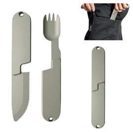2 in 1 Camping Eating Utensils Set, Reusable Magnetic Camping Utensils Set,Portable Detachable Folding Fork Spoon, Accessories for Travel, Picnic, Outdoor, Survival, Hiking