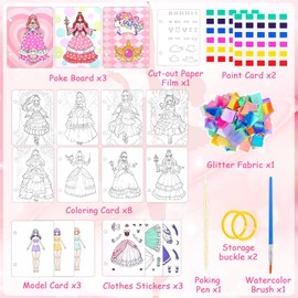 PIWOSGOL Hand Painting for Children, 24 Pieces Poke Art DIY Toys, Fabric Craft Set Children, Creative Puzzle Puncture Painting, 3D Princess Puncture Painting, Girls Birthday Gift 3 4 5 6 7 8 9 Years
