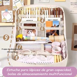 ZIMRAHYG Bolsa De Lapices De Gran Capacidad Estuche Para Lapices, Capacidad Expandible, Lapiceras Organizadoras, Gran Abertura Para Facilitar El Acceso, Para Adolescentes, Adultos, Estudiantes(Beige)
