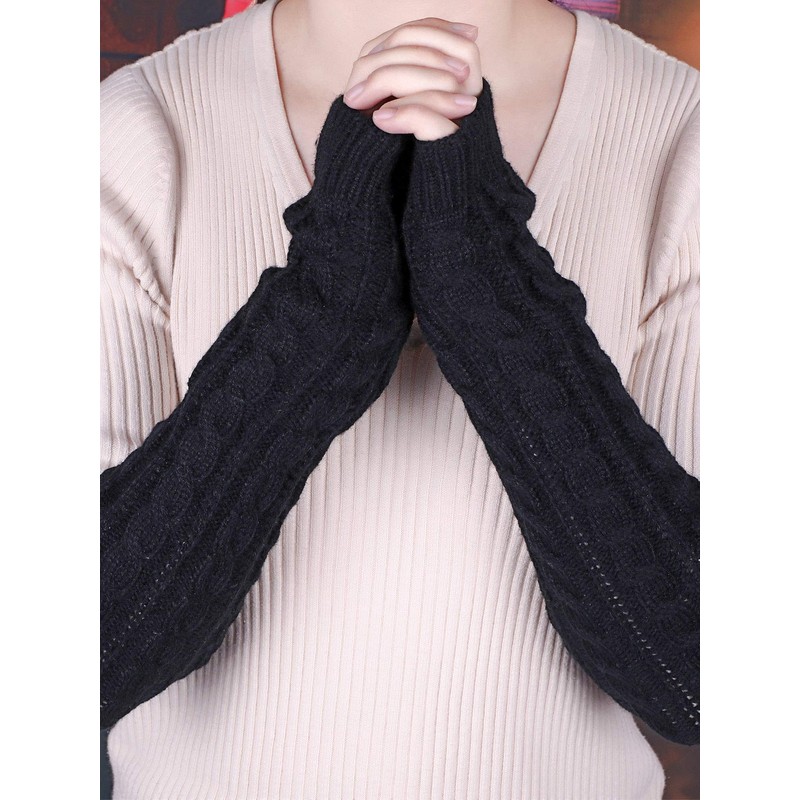 Bememo 3 Pairs Arm Warmers Long Fingerless Gloves Knit Wrist
