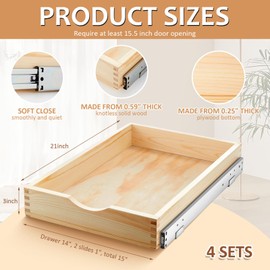 Sintuff 4 Set Wooden Pull out Tray Cabinet Organizer Soft Close Roll out Shelves for Kitchen Cabinets Fully Assembled Slide Pantry Shelves(12'' X 21'')