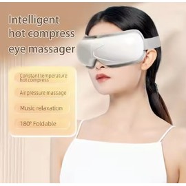 Electric Eye Massager with Heat, Air Pressure Massage, Music Function, 180° Foldable Design. Cooling Eye Gel Included.