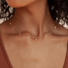 Dcfywl731 Gold Beaded Necklace for Women Shiny Rhinestone Necklace Dainty Choker Necklace Jewelry Birthday Gift