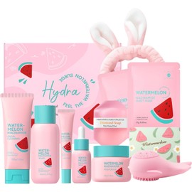 Set de Cuidado Facial BeauBase Sandía Niacinamida 8 Piezas, Rutina Completa con Limpiador, Tónico, Sérum, Contorno de Ojos y Crema, Mascarilla y Accesorios, para Mujer y Chica