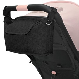 Universal Pushchair Organiser, Baby Stroller Bag with Shoulder Straps, Pram Bag, Buggy Bag, Baby Multifunctional Storage Bag with 2 Drink Holders (Black)