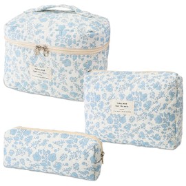 Lukovee Bolsa de Maquillaje Acolchada de Algodón de Impermeable, 3 Pcs Bolsa de Cosméticos de Viaje de Grande Capacidad, Portátil Neceser Viaje Bolsa de Aseo Makeup Bag Versátil con Cremallera