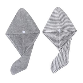 GLEAVI 2pcs Bamboo Charcoal Hair Wrap Towels Super Absorbent Quick-dry Hair Drying Caps for Women Lightweight Travel-friendly Fiber