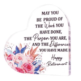Yuiturt Retirement Gifts for Women, Heart-shaped Acrylic Plaque, Thoughtful Retirement Gift Ideas, Inspirational Retirement Gift, Unique Retired Gifts, Retirement Keepsake for Teacher Colleague Friend