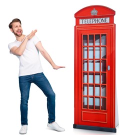 Beeveer 6.4 ft Red British Telephone Booth Cardboard Stand up Life Size London Theme Party Decoration English Phone Booth Stand-up Prop for Birthday British Theme Graduation Office Event Decor
