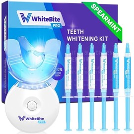 Whitebite Pro Professional Teeth Whitening Kit with Gels for Sensitive Teeth: Whitening LED Light, 35% Carbamide Peroxide Gel, Remineralization Gel (Spearmint)