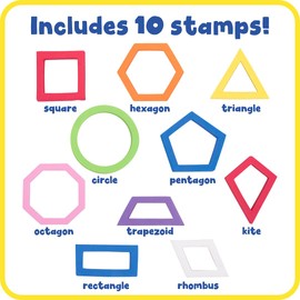 READY 2 LEARN Giant Stampers - Geometric Shapes - Outlines - Set of 10 - Easy to Hold Foam Stamps for Kids - Arts and Crafts Stamps for Displays, Posters, Signs and DIY Projects
