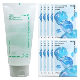 Innisfree Active Mask Hyaluronic Acid (Moisture Filling) 10 sheets + Aloe Revital Soothing Gel / 이니스프리 액티브 마스크 히알루론산 (수분충전) 10매+알로에 리바이탈 수딩젤