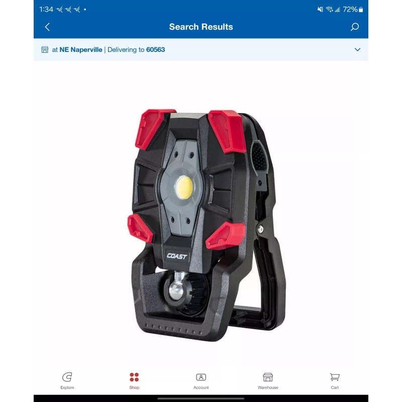 Coast 1718620 Rechargeable 3900 Lumens Clamp 3-Mode 16-Hour Work Light
