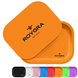roygra Rolling Tray, Metal Matte Decorative Tray with PVC Soft Magnetic Lid, 7 x 5.5 inch - Orange