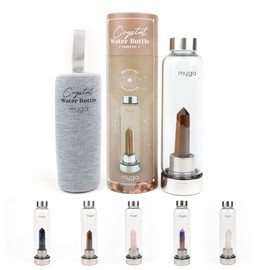 Myga Tigers Eye Crystal Water Bottle - 500ml Glass Drinks Bottle with Natural Healing Crystal & Neoprene Sleeve for Wellness & Self-Care - Gemstone: Tigers Eye