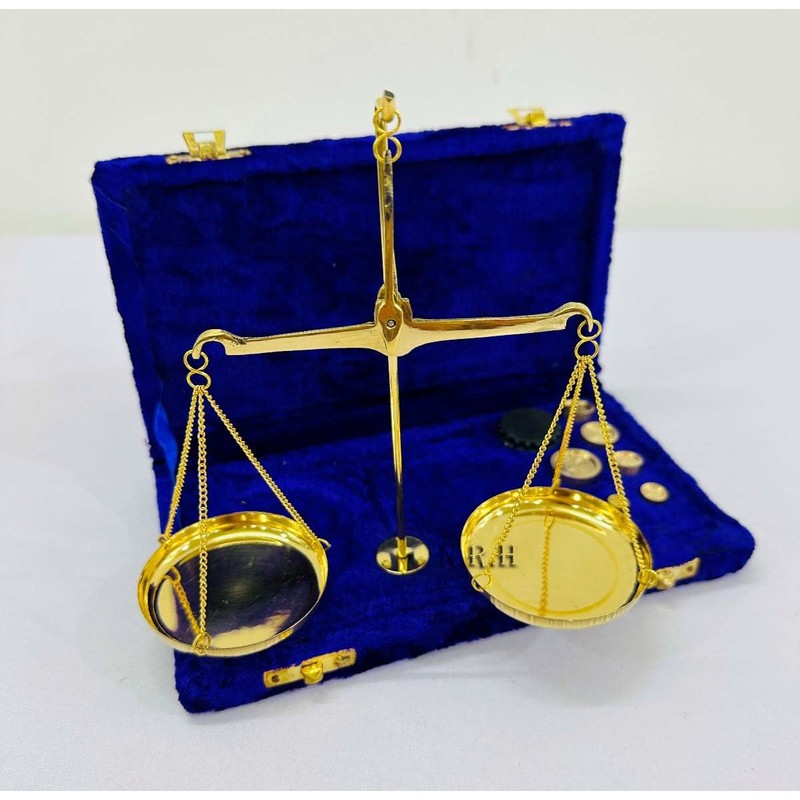 Vintage Brass Balance Weighing Scale Polished With Velvet Box With