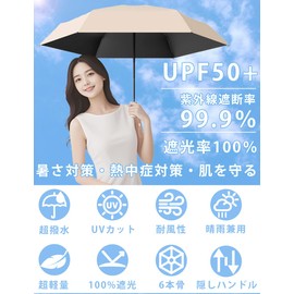 ZooKaer Parasol Lightweight [Industry First! Hidden Telescopic Handle, Folding Umbrella, 100% UV Protection, Light Blocking, Thermal Insulation, Ultra Compact, For Both Sunny and Rainy Weather, Large