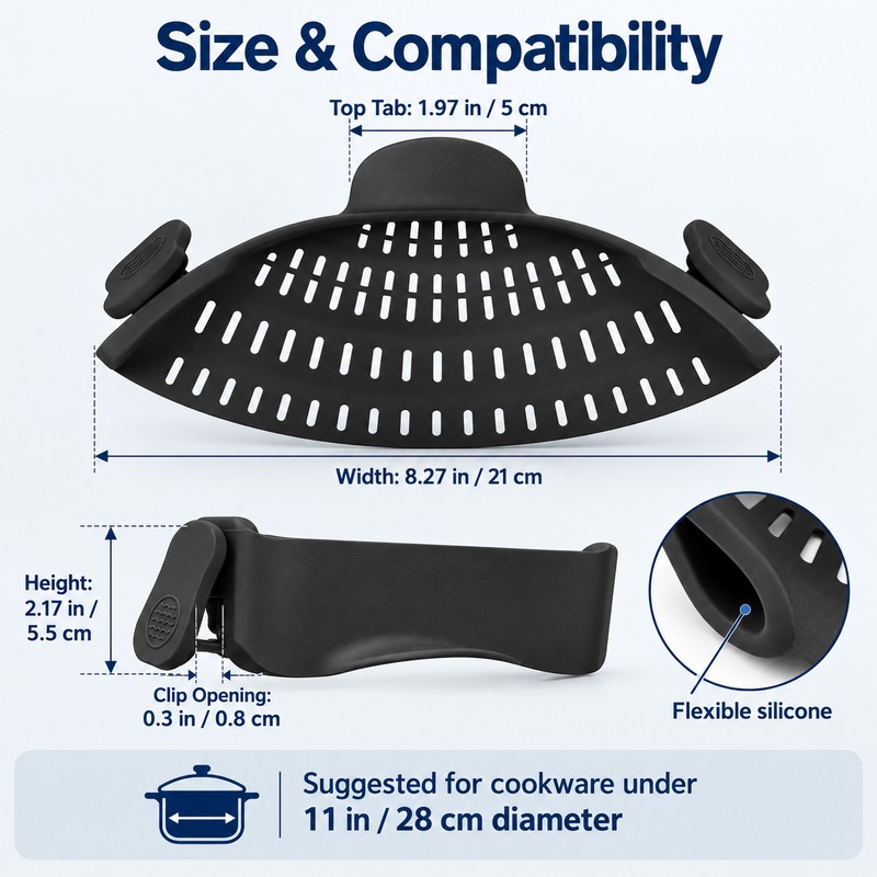 Clip-On Silicone Pot Strainer for Pasta, Vegetables & More –