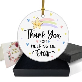 REWIDPARTY Thank You Gifts for Women, Thank You for Helping Me Grow Ceramic Plaque Keepsake, Christmas Birthday Gifts for Teacher Mentor Mom, 3" Round Ceramic Ornament with Gold Ribbon & Gift Box