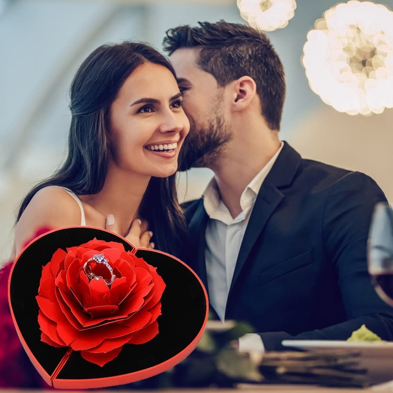 KKPLZZ 3D Rose Ring Box, Engagement Ring, Creative Jewellery Box,