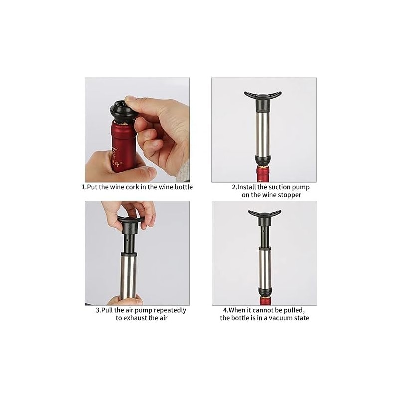 Wine Vacuum Pump & 2 Stoppers – Stainless Steel Wine