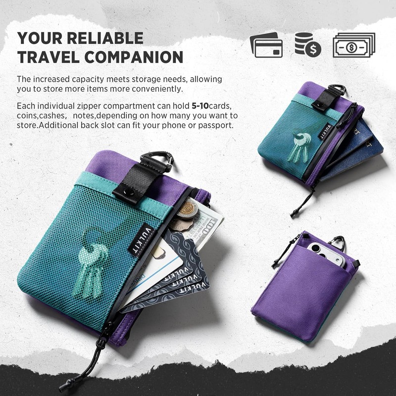 VULKIT Cartera de viaje con bloqueo RFID para hombres y