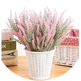 Artificial Lavender Flowers Bouquet LoveniMen Plastic Fake Plant for Home Decor Wedding Garden Office Patio Decoration Party Arrangement Outdoor Indoor Pink 4 pcs