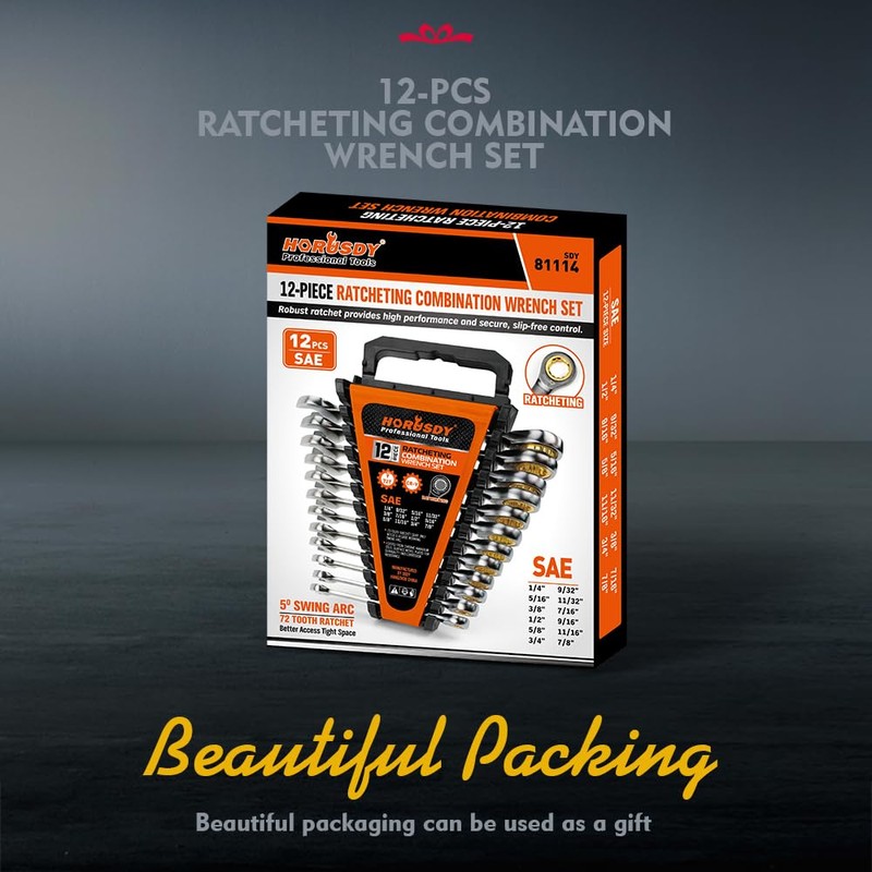 HORUSDY 12-Piece SAE Ratcheting Wrench Set | 1/4” to 7/8“