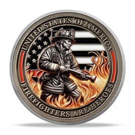 Firefighter Hero Challenge Coin - Honoring Firefighters with Courage, Commitment, and American Flag Design - Symbol of Appreciation and Bravery for Fire Dept Heroes