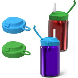 Tapas de Silicona para Latas de Refresco con Pajita, Paquete de 2 Tapas para Latas Pop con Asa, Fundas Reutilizables para Latas de Refrescos, Cerveza, Bebidas y Zumos (Azul Verde)