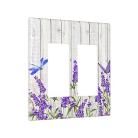 TEIKKIOP Lavender Lilac Floral Purple Flower Farmhouse 2 Gang Double Rocker Decorative Light Switch Cover Electrical Rustic Wall Plates Receptacle Faceplates for Bathroom Bedroom Kitchen Accessories