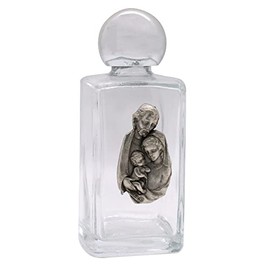Holy Water Bottles | Twist Cap | Silver-Tone Metal Religious Figures | Great Catholic Gift for First Holy Communion and Confirmation | Holy Water and Blessed Oil Storage (Holy Family)