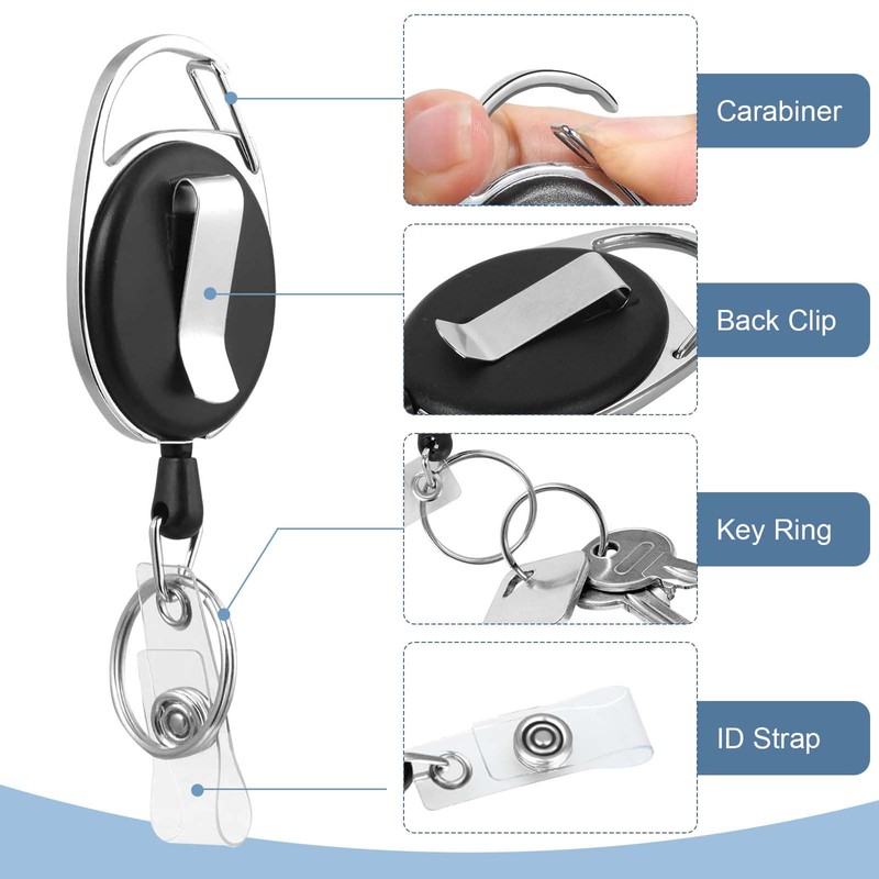 3-Pack ID Badge Holders with Retractable Keychains, Retractable Badge Reels,