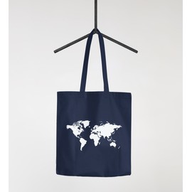 Autiga Cotton Bag World Map Fabric Bag Jute Bag Cotton Bag Navy 2 Long Handles, world map navy