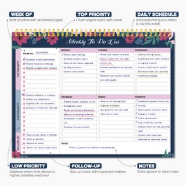 Weekly To Do List Notepad with 52 Undated Sheets（8.5"×11"）- Weekly Desk Planner for Women & Man, Work and Home - Twilight Petals