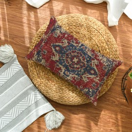 AVOIN colorlife Boho Red Throw Pillow Cover, 12 x 20 Inch Bohemia Ethnic Style Carpet Pattern Cushion Case for Sofa Couch