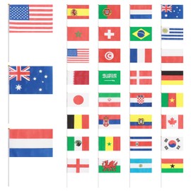BESPORTBLE 32 Countries Flags on Stick,Hand Held Mini National Flags Banners,Flags Of The Decorations,Flags Of The World Game Eurovision Euro Football,World Travel Map Pin Board