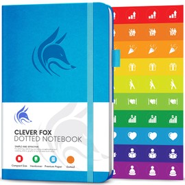 Clever Fox Dotted Notebook – Dot Grid Bullet Numbered Pages Hard Cover Notebook Journal with Thick 120g Paper and Pen Loop, Stickers, 3 Bookmarks, Smooth Faux Leather, 5'' x 8.25'' - Sky Blue