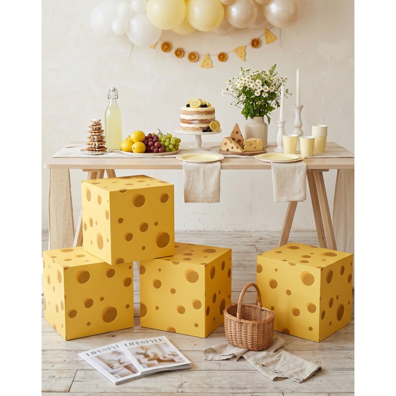 TOUROAM 4 PCS Cheese Party Decoration Boxes, Yellow Cheese Food