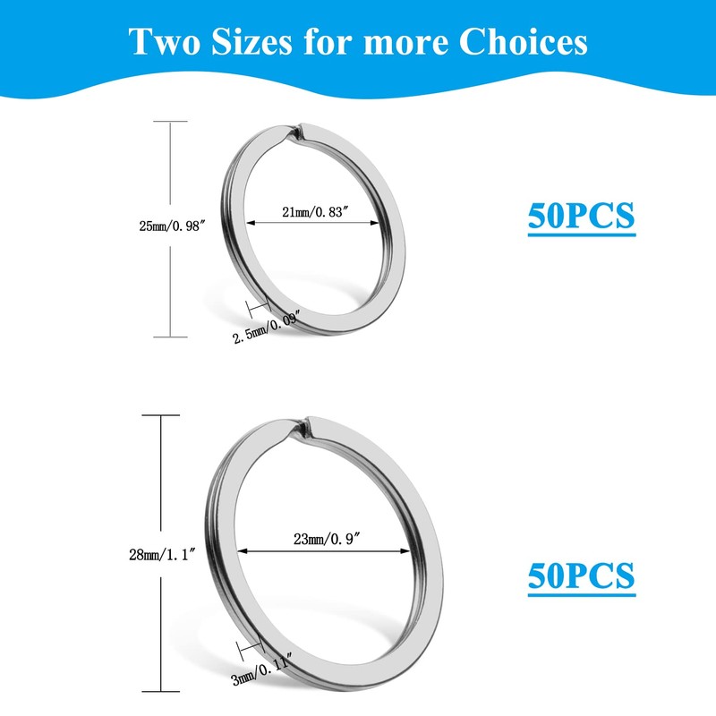 Key Rings, Sopito 100 PCS Flat Split Rings with Size