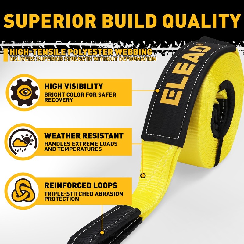 3" x 30Ft Recovery Tow Strap Heavy Duty with Hooks