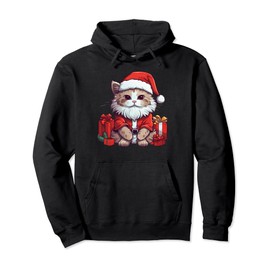Cat Wearing Santa Hat Christmas Stuffed Animal Pullover Hoodie