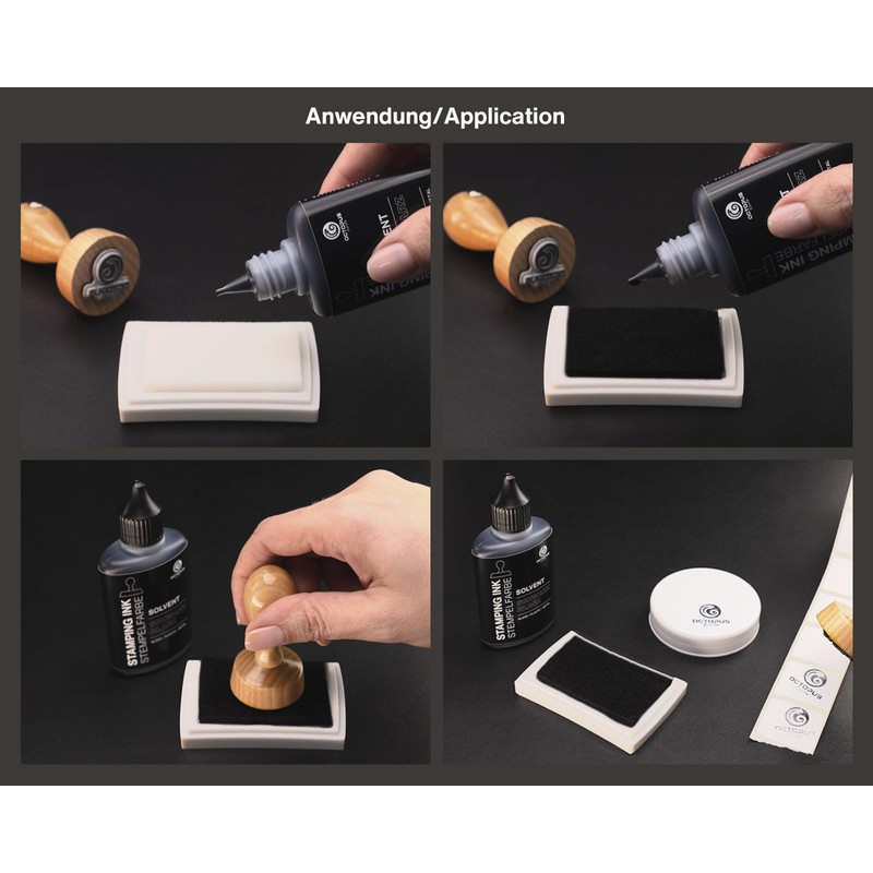 Octopus 50 ml Solvent Stamp Ink, Black, Waterproof Solvent-Based for