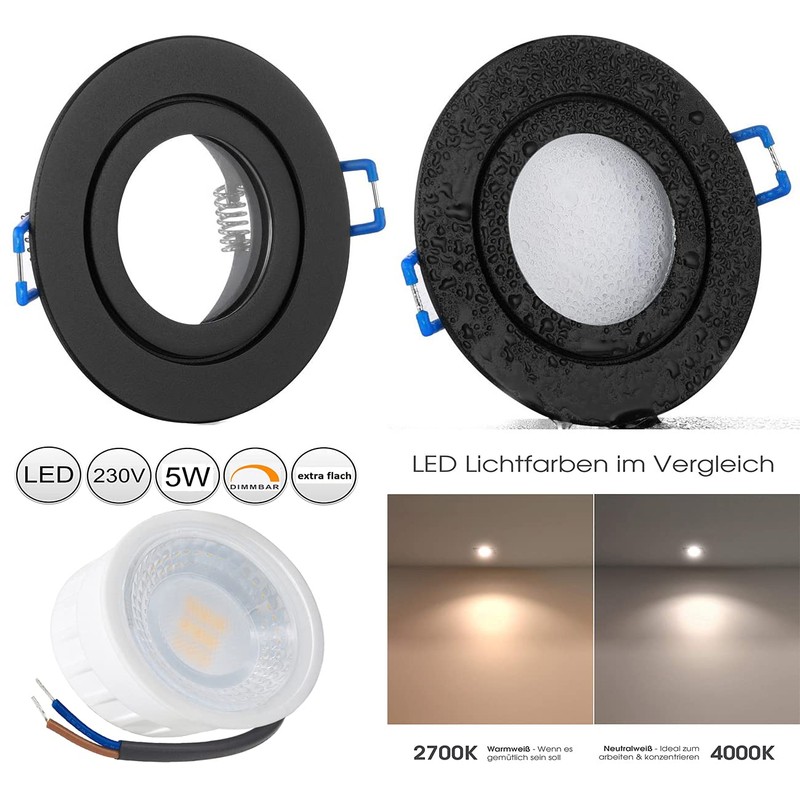 feinlux® IP44 LED Recessed Spotlight, 5 W, 230 V, Dimmable,