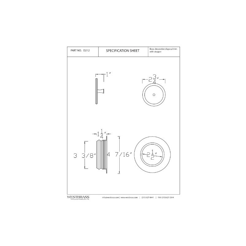 Westbrass D212-26 Universal Replacement Kitchen Sink Waste Disposal Trim Set,