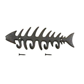 Midwest Craft House Rustic Cast Iron Fish Bone Wall Mounted Hook, 4 Hooks, Rustic Brown Color, for Keys, Fisherman Fisherwoman Decor