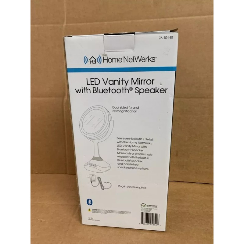Homewerks Makeup Mirror LED Speaker and Microphone- Chrome Grey